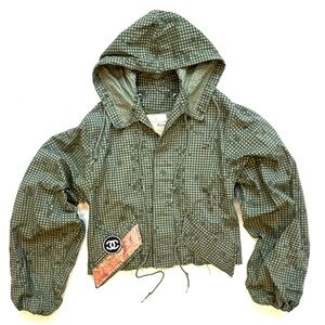 Women’s Night Desert Green Camo Jacket Restyled Embellished Oversized SMALL